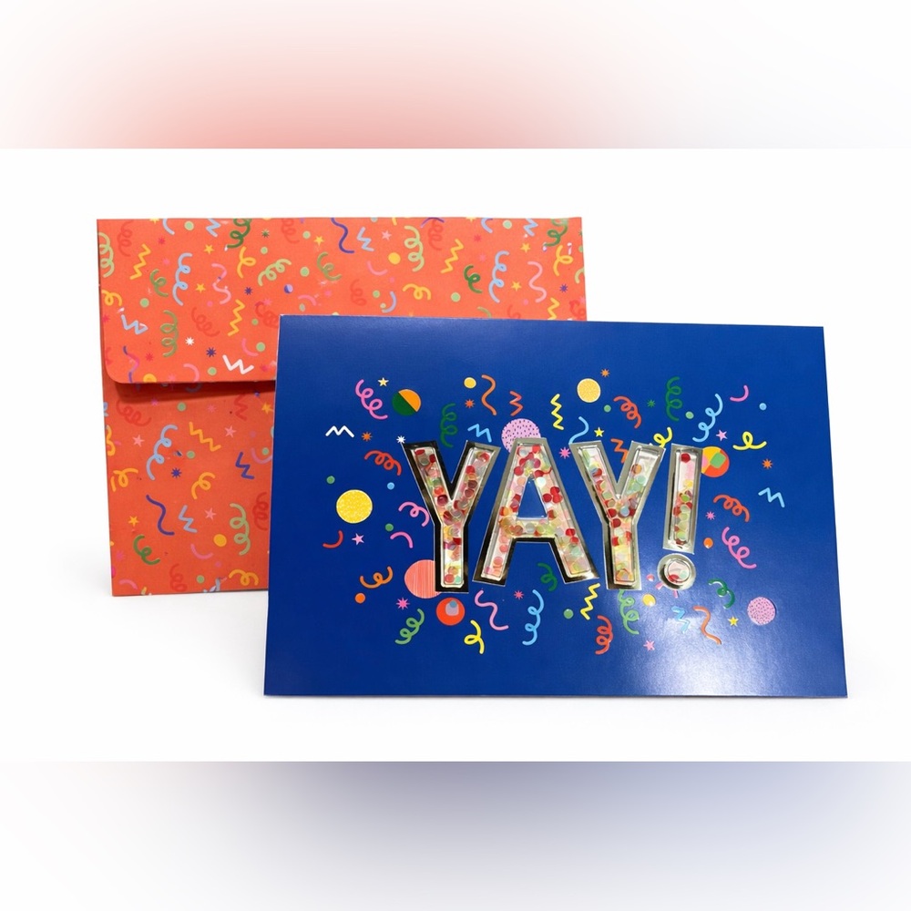YAY Shaker Confetti Greeting Card 3D Celebration Card w Envelope Party Fun